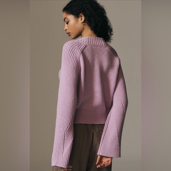 NWT! By Anthropologie Lilac Bell-Sleeve V-Neck Sweater - Size 1X 🎶 - Picture 6 of 16